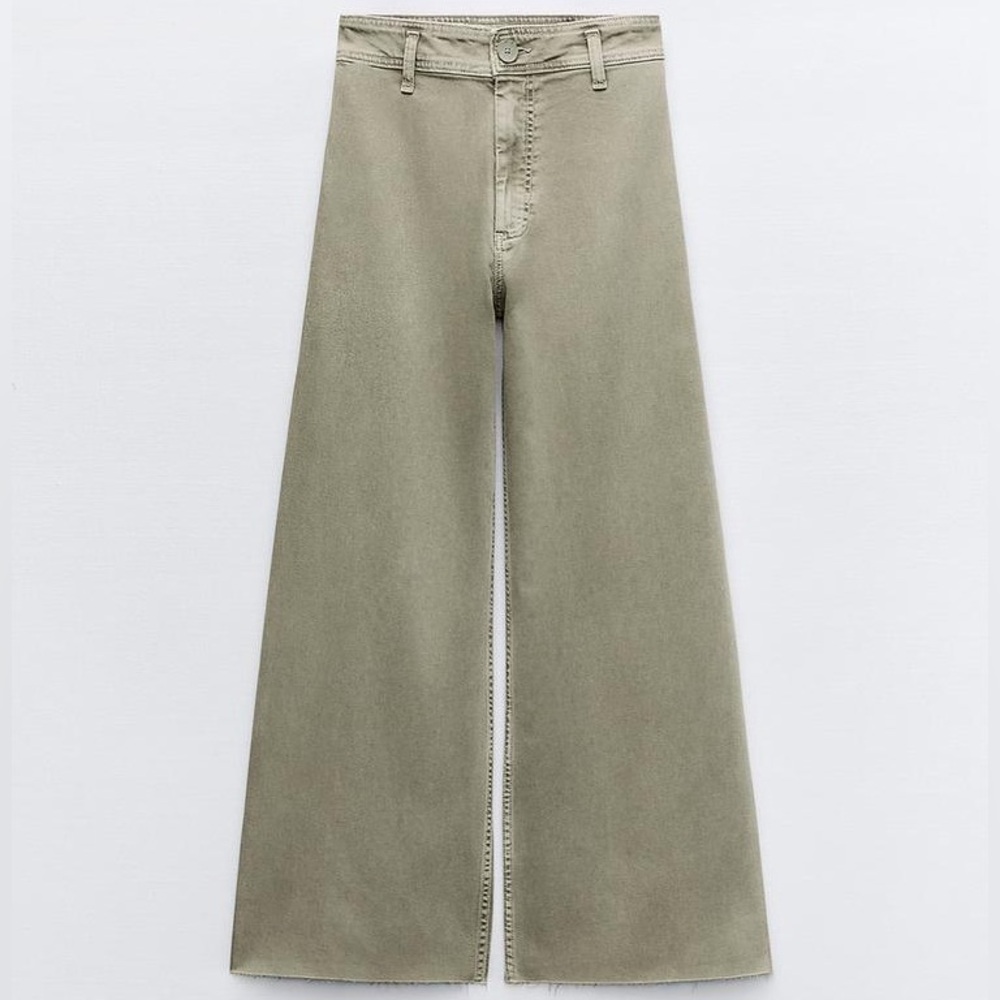 Zara Marine Straight High Rise Jeans Khaki